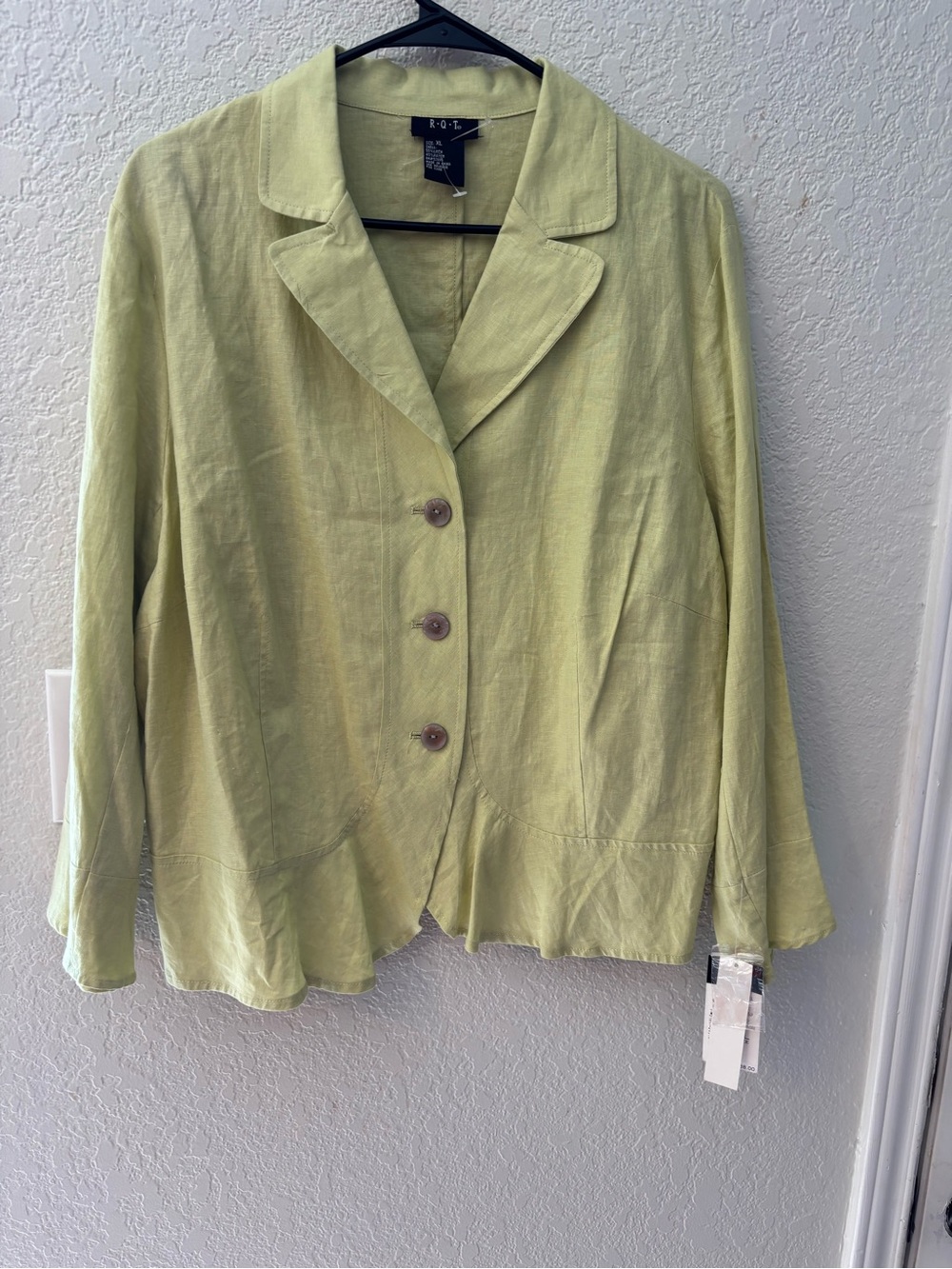 Roxy Lime Green Linen-Blend Button Blazer